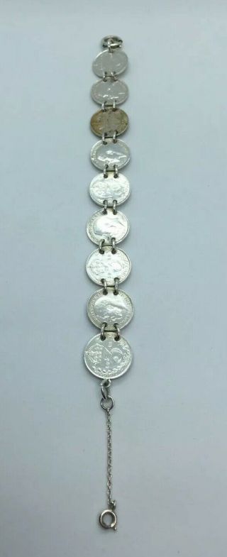 Vintage Silver 925 Bracelet Made Of British Coins 1918 - 1920