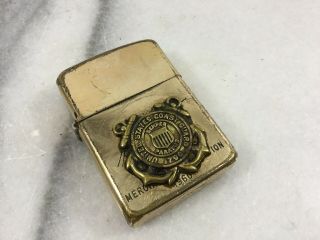 1960 Vintage Zippo Lighter 10k Gold Filled Us Coast Guard Missing Back Medallion