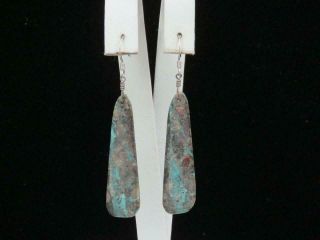Vintage Old Santo Domingo Sterling Silver Boulder Turquoise Slab Earrings