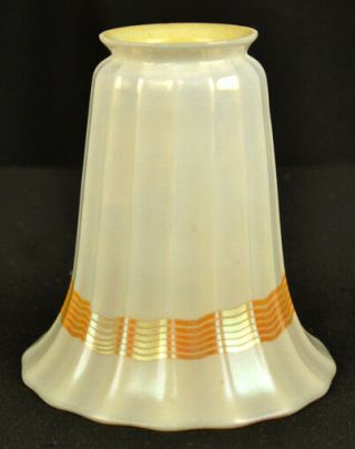 Antique Steuben Decorated Art Glass Lamp Shade White Calcite Gold Aurene Signed
