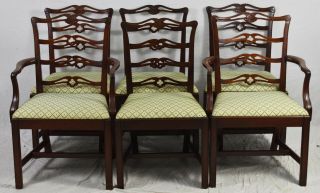 Set Of 6 Mahogany Chippendale Ribbon Back Dining Chairs Williamsburg Style