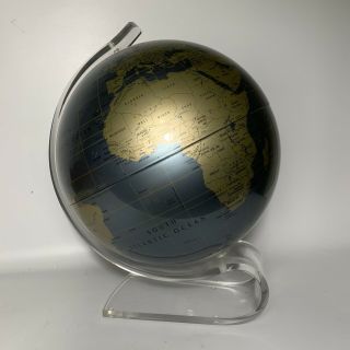 World Globe Vintage Replogle 12 " Diamond Marquise Clear Lucite Stand Mid Century