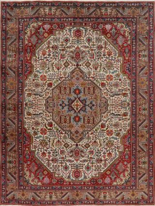 One - Of - A - Kind Ivory/red Geometric Vintage Kashmar Oriental Area Rug Wool 8 