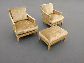 2 Mcguire Furniture Co St.  Germain Rattan Lounge Chairs W/1 Ottoman $11k Retail