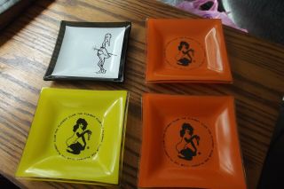 3 Vintage Playboy Bunny Club Glass Ashtray Square Orange & Black Plus