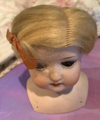 Antique German Bisque Doll Head With Blue Glass Eyes Germany Heubach Kopplesdorf