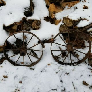 2 Vintage Metal Farm Implement 12 Spoke Wheels