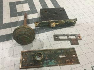 Antique Vintage Cast Heavy Brass Ornate Door Lock Plate Knob Lock Set Cross X