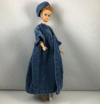 For Vintage 11 1/2 " Doll - Ooak Clothes 1960s - Blue Corduroy Coat And Hat