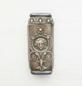 Antique Art Nouveau Lady Silver Vesta Case Match Holder
