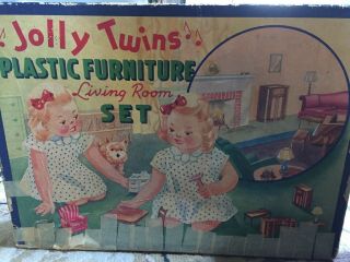 Vintage Rare Jolly Twins Doll Miniature Plastic Furniture Living Room Set 1940s