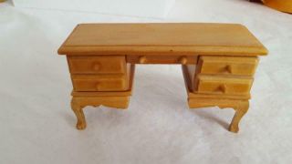 Vintage Hand Crafted Wooden Detailed Dollhouse Furniture Clear Maple Office Desk