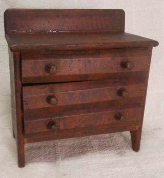 Great Antique Miniature 3 Drawer Dresser With Grained Paint