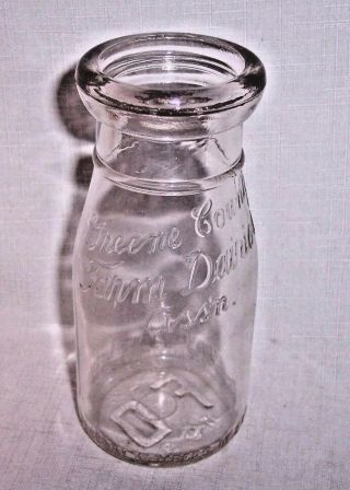 Vintage Antique Greene County Farm Dairy Association Half Pint Milk Bottle