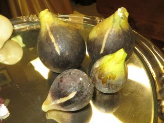 Vintage Italian Alabaster Stone Fruit 4 Purple Figs (2 Large,  2 Small)