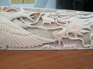 Large 3 Foot Carved Bone Chinese Dragon Fighting A Phenoix - Swordfish Rostrum