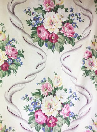 4 Panels Vintage 20s 30s Floral Roses Bouquet Printed Cotton Curtains Cottage