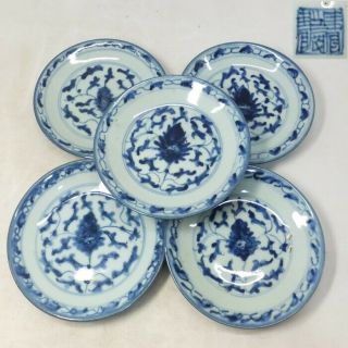 E167: Chinese Five Plates Of Old Blue - And - White Porcelain Of Qing Dynasty Age 2
