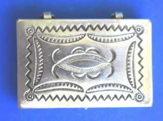 Vintage Navajo Sterling Silver Traditional Hand Stamped Pill Snuff Trinket Box