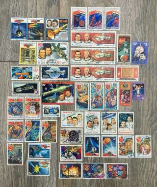 Vintage Bulk Of 63 Soviet Russian Ussr Stamps 1970 - 90 Space Thematic Gagarin