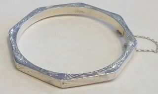 Vintage Chased Sterling Silver Hinged Art Deco Bangle Bracelet