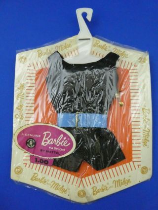 Early Vintage Barbie - Pak Black Playsuit With Blue Belt And Bracelet - Nrfp