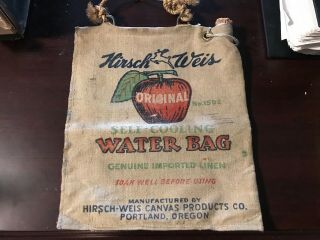Vintage Hirsch Weis Self Cooling Water Bag Portland Oregon Canvas Auto Camping