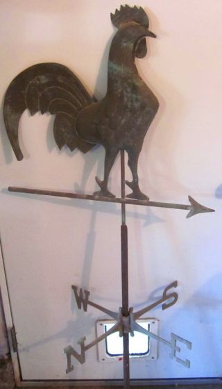 Vintage Antique Molded,  Sheet Copper Full Bodied Rooster Weathervane.  54” Tall