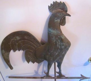 Vintage Antique Molded,  Sheet Copper Full Bodied ROOSTER WEATHERVANE.  54” Tall 2
