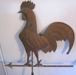 Vintage Antique Molded,  Sheet Copper Full Bodied ROOSTER WEATHERVANE.  54” Tall 3