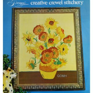 SUNFLOWERS Picture Crewel Embroidery Kit Paragon Vintage Floral Vase Crewel 2
