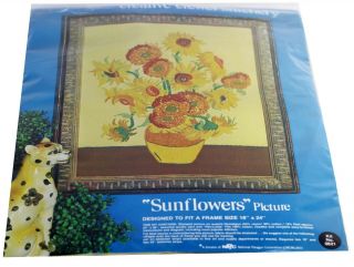 SUNFLOWERS Picture Crewel Embroidery Kit Paragon Vintage Floral Vase Crewel 3