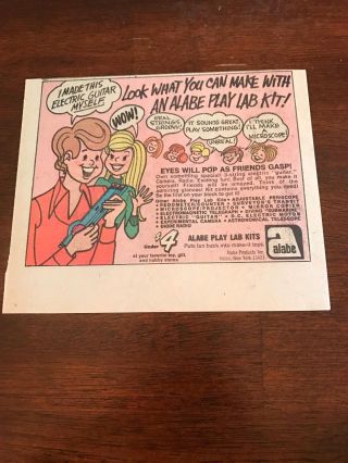 1975 Vintage 5.  5x6.  5 Comic Print Ad For Alabe Toy Play Lab Kit Electric Guitar