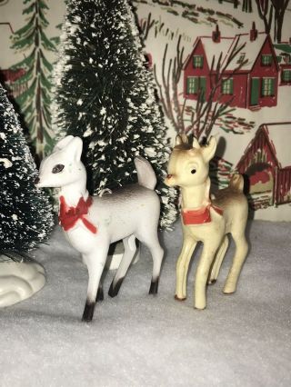 (2) Vintage Hard Plastic Rudolph & Clarice Reindeer Christmas Ornaments