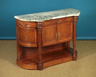 Small Antique Oak & Marble Top Sideboard C.  1910.