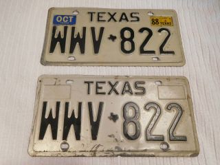 Vintage 1975 Texas License Plate Set Of 2 Pair Wwv 822