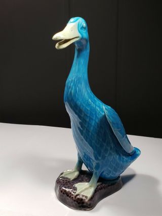 Antique Chinese Export Porcelain Turquoise Duck Figure 8 1/2 " - J1