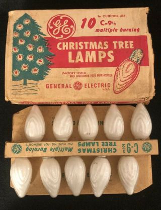 Vintage In Package Ge C 9 1/2 White Swirl Christmas Tree Lamps Light Bulbs