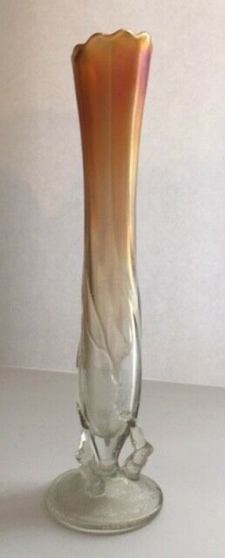 Vintage Dugan Glass Twigs Bud Vase Marigold Carnival Ribbed