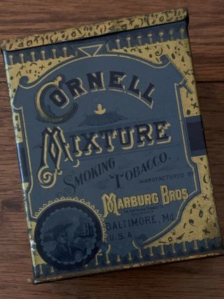 Vintage Antique Litho Cornell Mixture Smoking Tobacco Tin Marburg Bros Baltimore