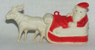 Vintage Christmas Celluloid Ornament Santa Claus In Sleigh & Reindeer Usa Irwin