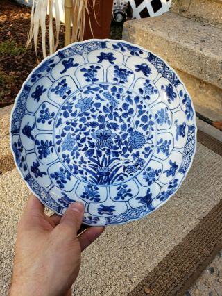 Kangxi Period Marked Blue & White Floral Porcelain Plate “precious Object "