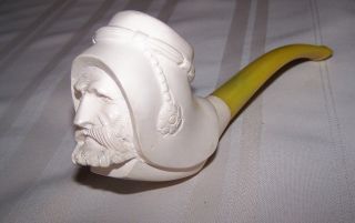 Vintage Meerschaum Tobacco Pipe Of Bearded Man With Turban Lite Smoke