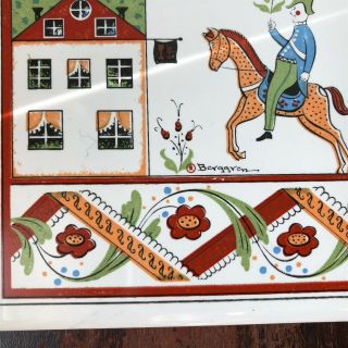 Vintage BERGGREN Swedish Folk Art Decor TILE TRIVET Hey Diddle My Middle 6x6 3