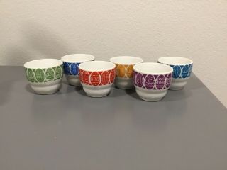 Arabia Finland Vintage Ceramic Egg Cups,  Set Of 6,  5 Different Colors