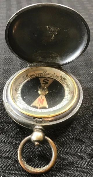Antique Ww1 Brass Compass Pocket Watch Style Made In England