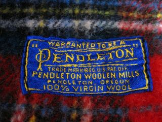 Vintage Pendleton 100 Virgin Wool Blanket Red Green Plaid 3
