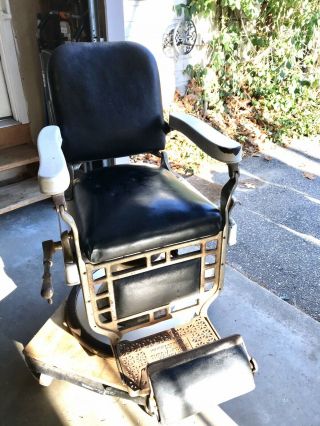 Theo A Kochs Vintage Barber Chair With Leather Head And Foot Rest