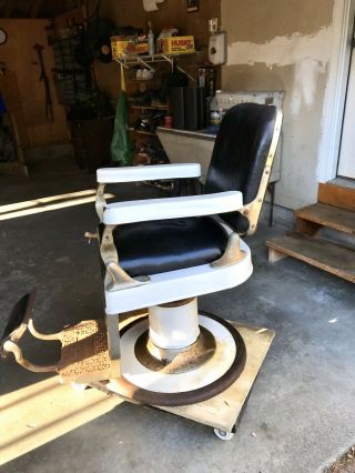 Theo A Kochs Vintage Barber Chair with Leather Head and Foot Rest 3