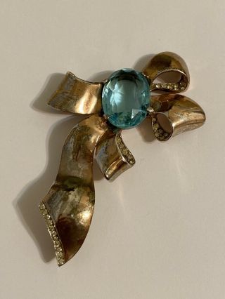 Vintage Gorgeous Art Deco Rhinestone Sterling Reja Glass Bow Brooch Pin